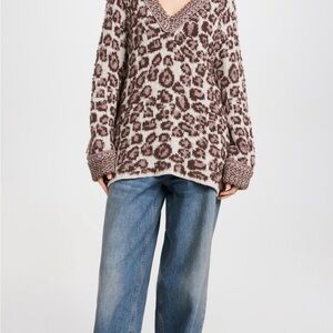 Free People Leopard Print V-Neck Sweater